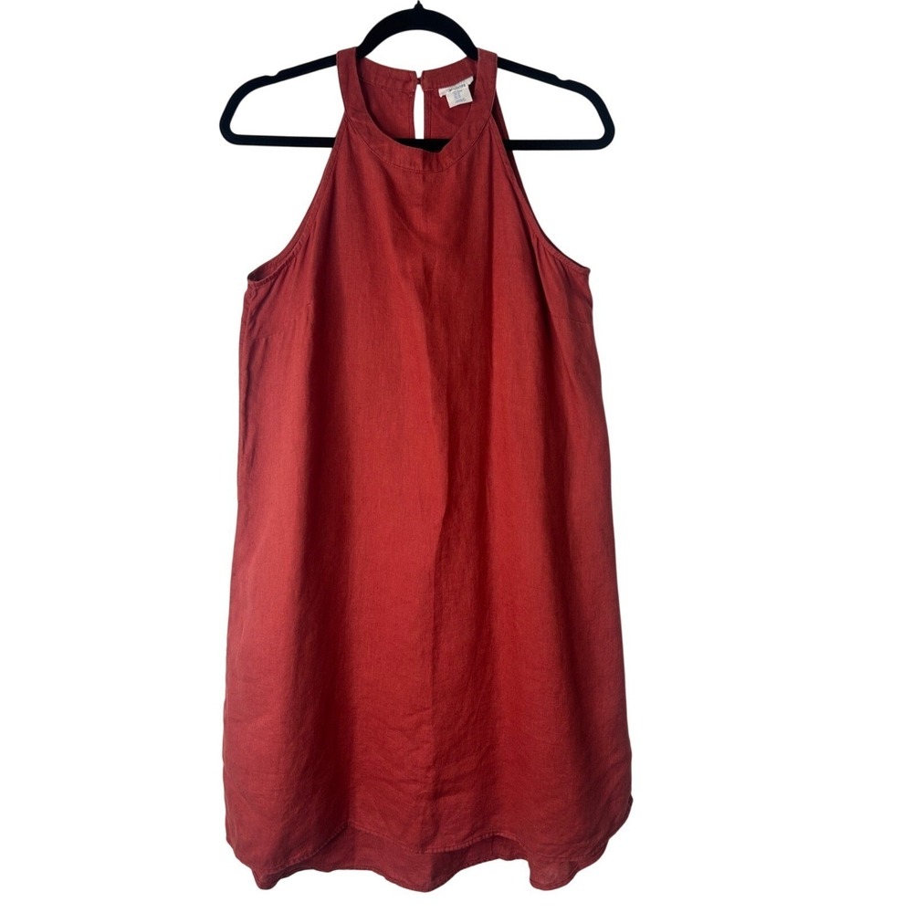 Sigrid Olsen 100% Linen Sleeveless Halter Neck Dress Size M Terracotta Shift